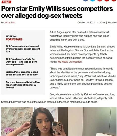 reina rae gianna dior|Porn star Emily Willis sues over alleged dog.